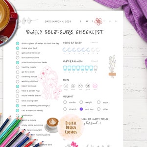 Self Care Daily Checklist, Daily Wellbeing Tracker, ADHD Self Care