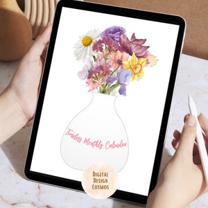 Timeless / Undated Digital / Printable Monthly Planner for Goodnotes, Floral Themed