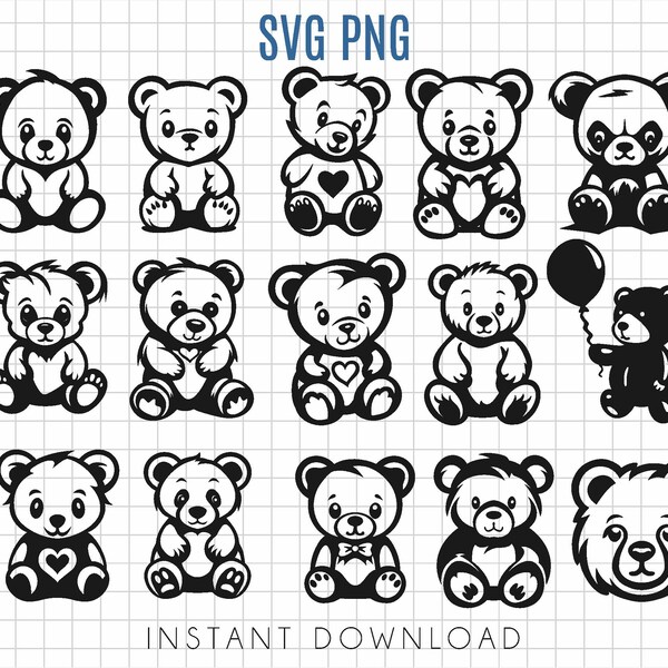 Teddy Bear SVG bundle, Teddy Bear with heart, easy to cut plush toy teddy bear, commercial use, cute teddy bear