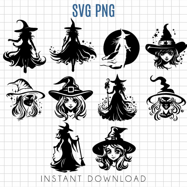 Halloween pretty witch SVG bundle, scary Halloween witch, easy to cut witch face, commercial use