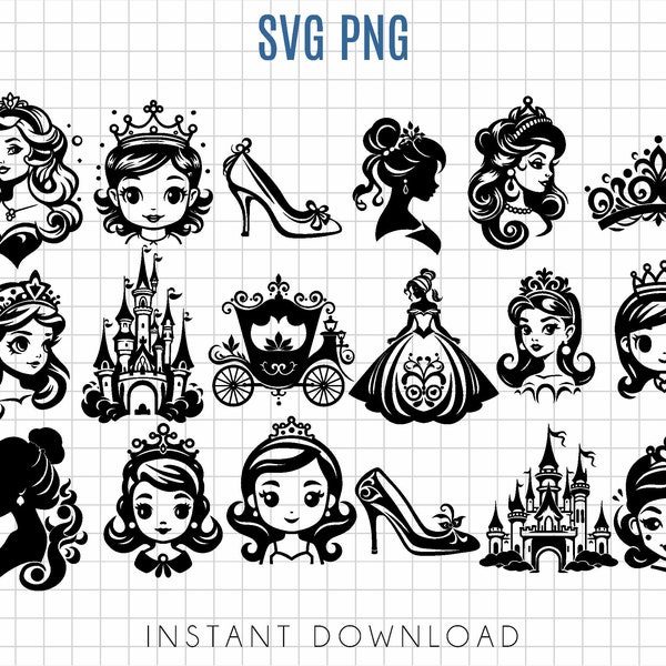Princess SVG bundle, tiara crown, easy to cut princess girl, commercial use, baby princess, princess shoe, castle svg