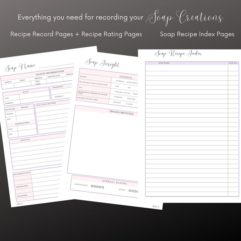 Soap Recipe Journal Pages: Batch Information, Fragrance Guide (PDF ...