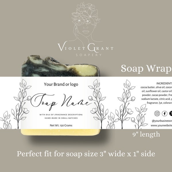 Editable Designer Soap Wrap Labels created for you in Canva ready for you to personalize with your own details simple to edit easy to print
