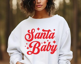 Christmas Sweatshirt, Santa Baby Christmas Crewneck Pullover, Holiday Sweaters For Women, Retro Aesthetic Trendy XMAS Outfit