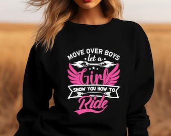 Motorrijdersweater, Move Over-shirt jongens meisjesrit, vintage motorfiets ronde hals, trui biker Chick, klassiek motorshirt