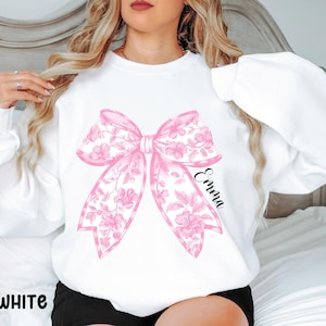 Kokette Schleife personalisierte Sweatshirt für Sie, süßes Geschenk für Geburtstage, Muttertag, anpassbare Blumen Rundhalsausschnitt. Girly Damen Shirt