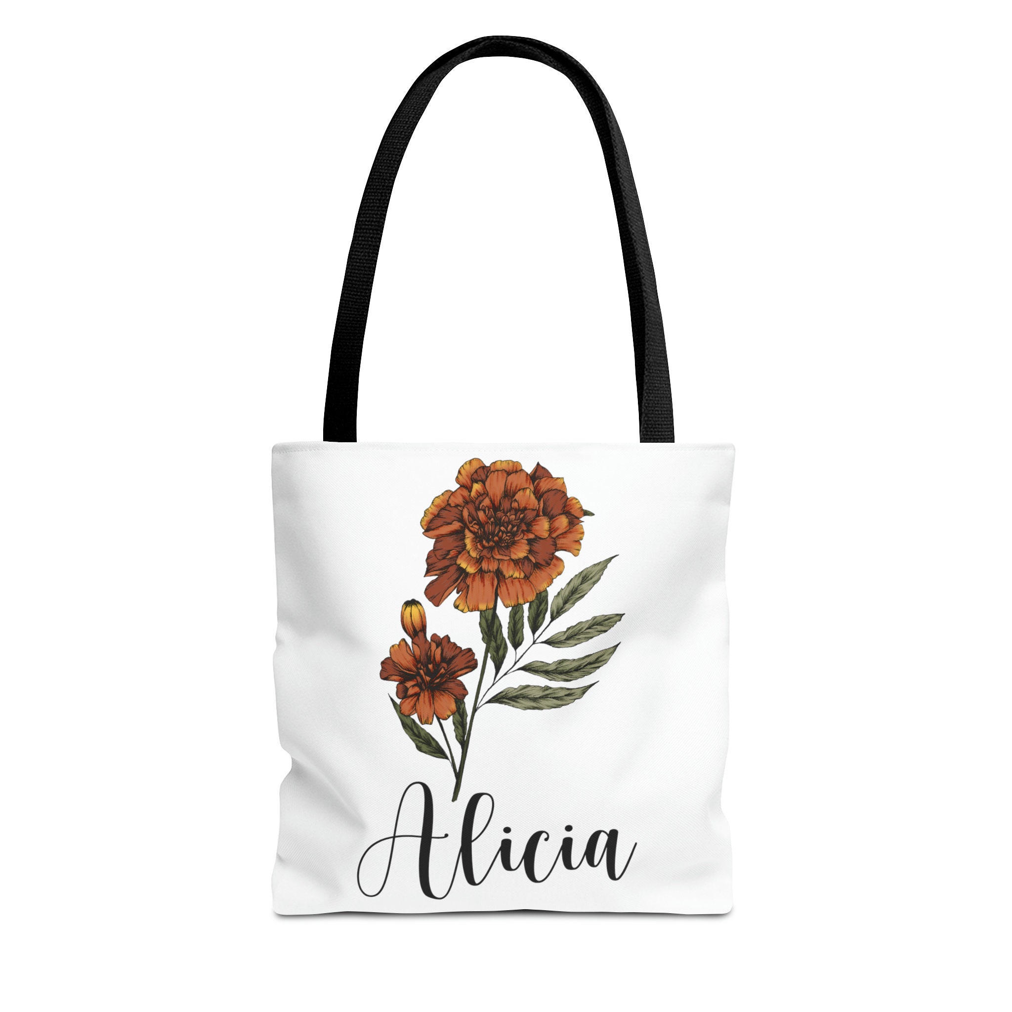 Borsa A Mano Personalizzata Con Nome E Fiori Di Nascita, Grande Tote Con Cerniera, Regalo Per Mamma E Donne