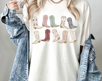 Cowgirl Boots Shirt, Comfort Colors®, Boho Cowgirl, Western Graphic Aesthetic, Rodeo T Shirt, Country Concert Tee, Gift For Coastal Cowgirl