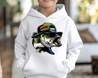 Custom Bass Fishing Youth HOODIE, Personalized Fishing Sweatshirt for Boys and Girls, Outdoor Kids Clothing Birthday Gift For Kids Outdoorsy
