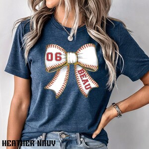 Custom Baseball Bow Shirt, Baseball Mom Shirt With Kids Name & Jersey Number, Game Day Shirt, Cute Baseball Mama Shirt, Baseball Season