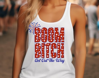 Boom Bitch Get Out The Way Linne, 4 juli-tröja, rolig fyrverkeri-tröja, självständighetsdagen, frihetslinne, amerikansk tee