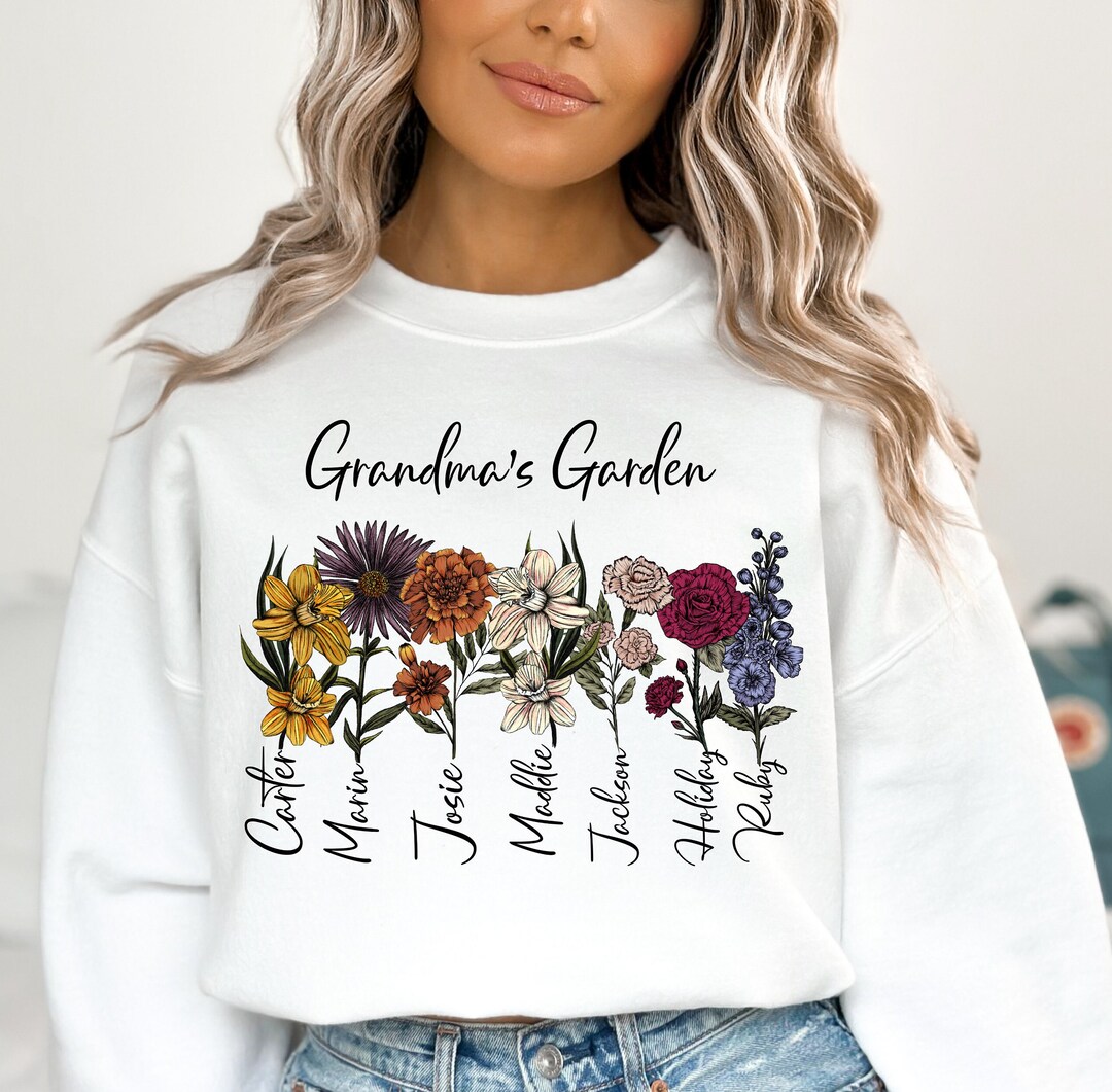 Custom Grandma's Garden Sweatshirt, Personalized Birth Month