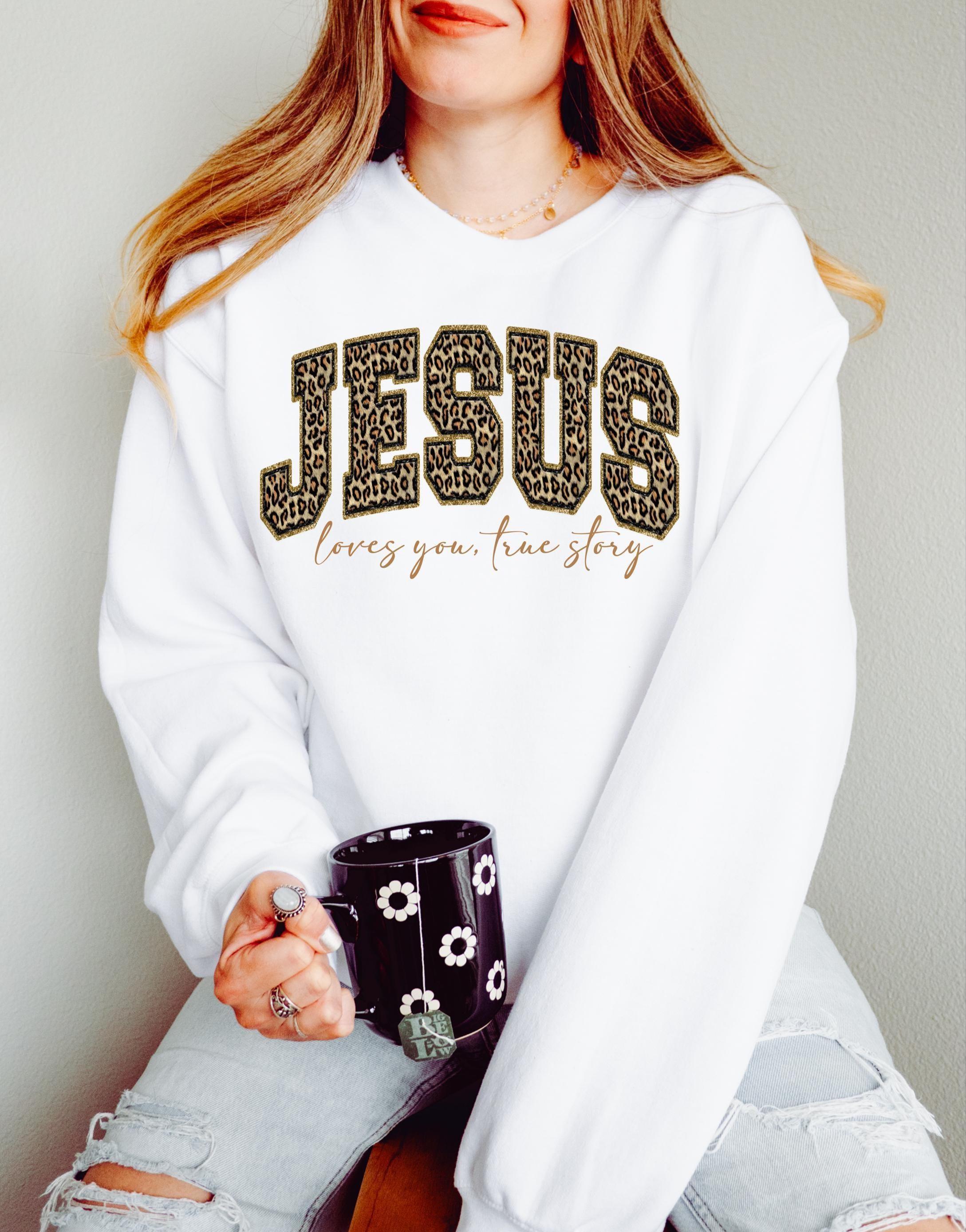 Jesus Loves You Sweatshirt, Cheetah Jesus Crewneck, Faith Shirt 