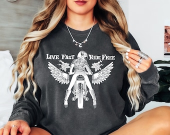 Motorradfahrer Langarm, Live Fast Fahrt frei, Reiter Shirt, Vintage Motorrad-Hemd, Spirit Road Pullover, Klassischer Motorrad-Pullover