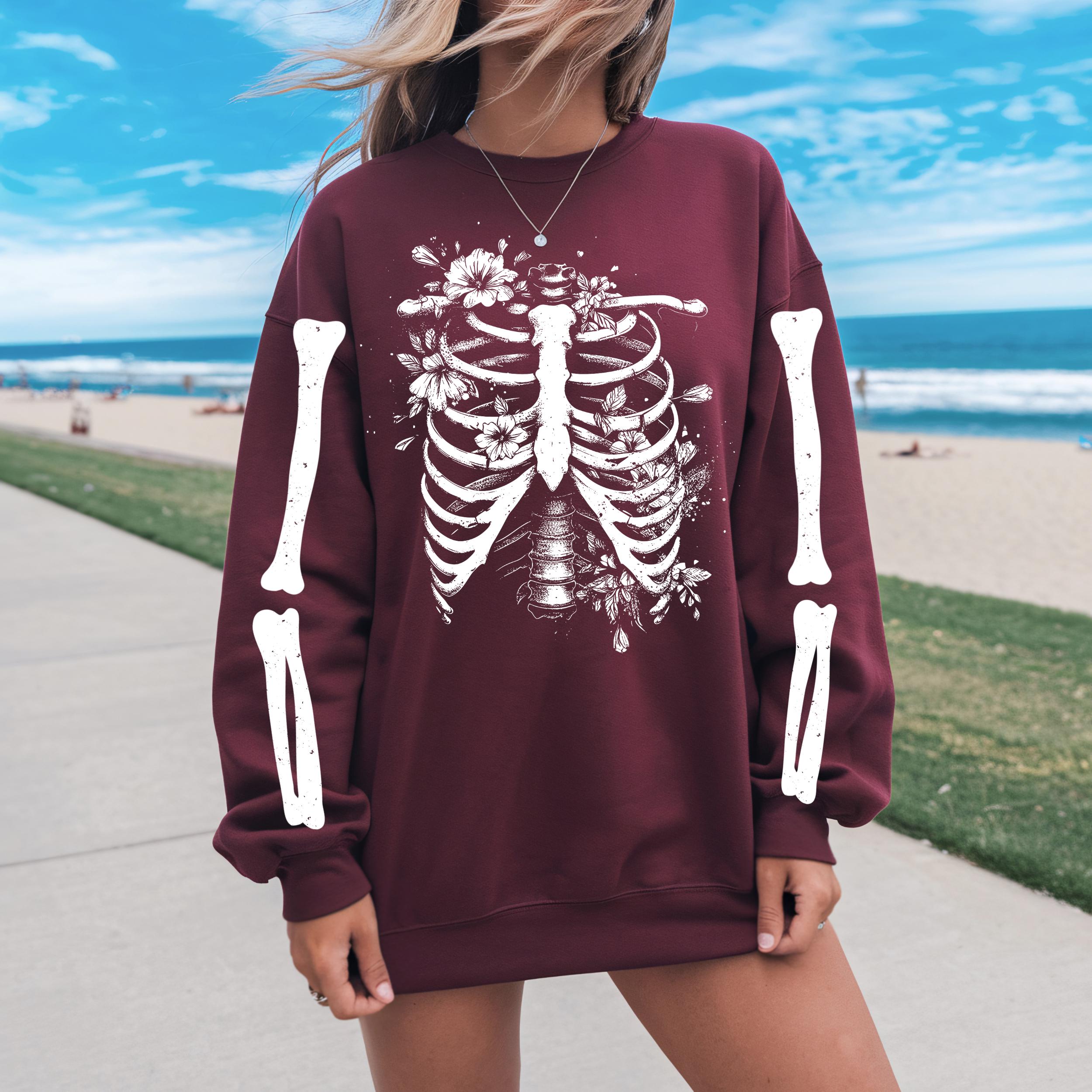Skeleton Floral Anatomy Sweatshirt, Goblincore Witchy, Vintage