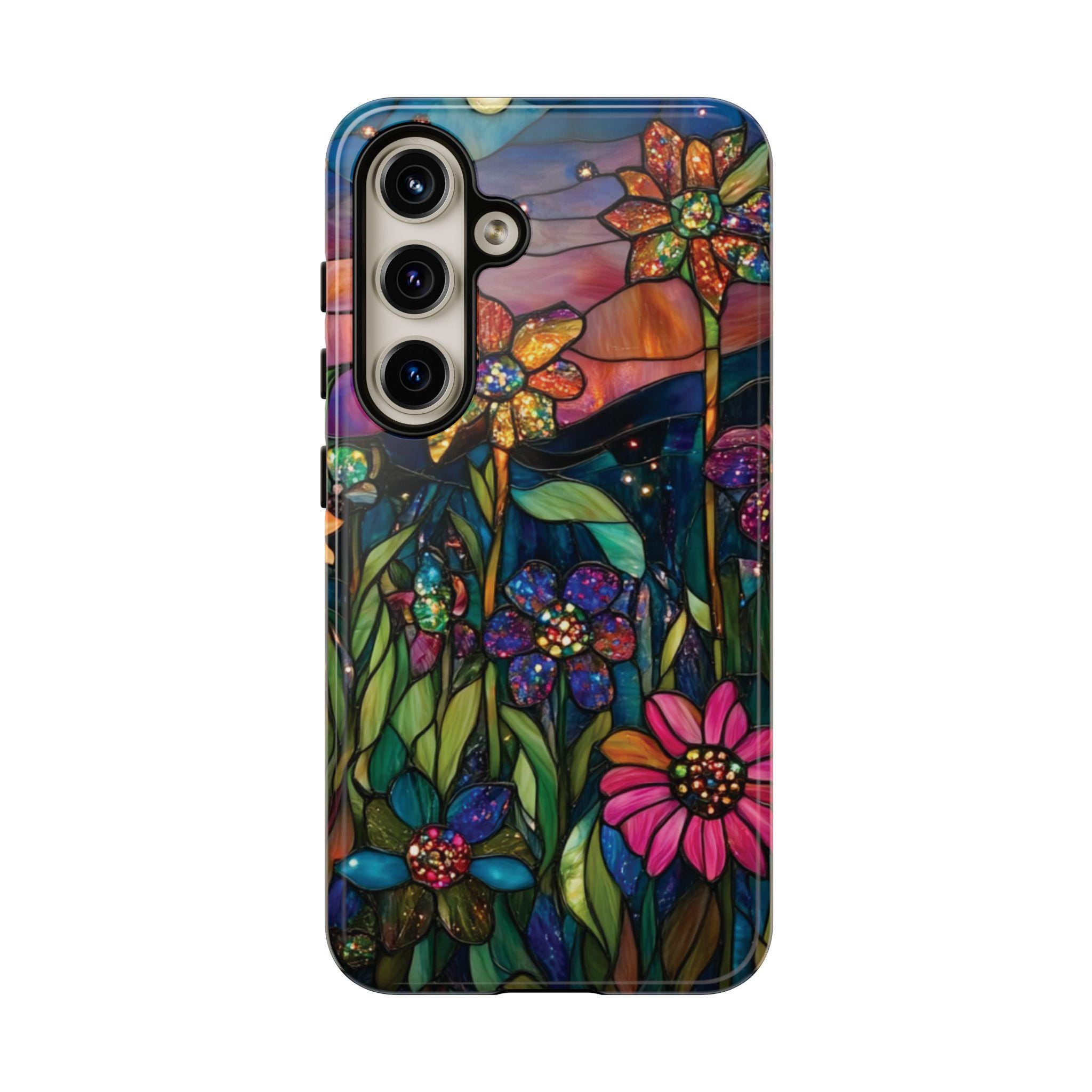 Phone Case, Stained Glass Floral Mosaic Design, Tough Cases