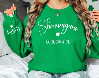 Personalized Shenanigans Coordinator Sweatshirt, St. Patrick's Day Shirt, Shamrock Crewneck, St Patrick's Day Gift, Lucky Irish Sweater