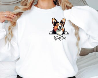 Personalized Corgi Sweatshirt, Pembroke Welsh Corgi, Peeking Dog Crewneck, Corgi Lover Gift, Dog Mom Sweater, Cardigan Welsh, Peeking Dogs
