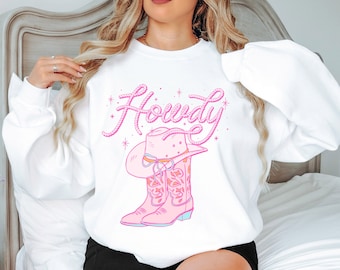 Western sweatshirt, cowboylaarzen, rodeo shirt, country concert t-shirt, howdy crewneck, schattige westernkleding, nu populair