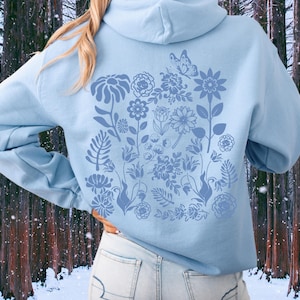 Wildflower Hoodie, Cottagecore Blue Floral Sweatshirt, Granola Girl, Nature Hoodie, Butterfly Hoodie, Retro Floral Gift For Nature Lover
