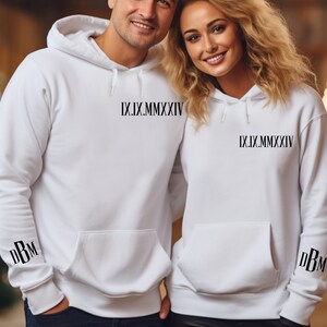 Dbm Script Monogram Custom Monogram Roman Numeral Hoodie for Couples, Personalized Date and ...