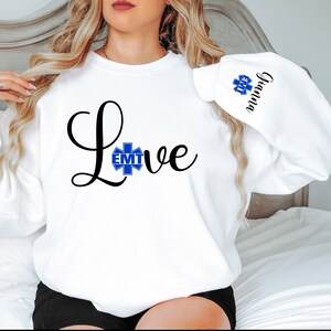 Personalized EMT Sweatshirt, Emergency Medical Technician Pullover, Star of Life, EMS Shirt, First Responder, Paramedic Gifts, Love Medic