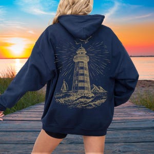 Nautical Lighthouse Hoodie, Boat Captain Sweatshirt, Coastal Boating Gift, Sailing Hoodie, Boat Owner Present, Unisex Hooded Sweatshirt