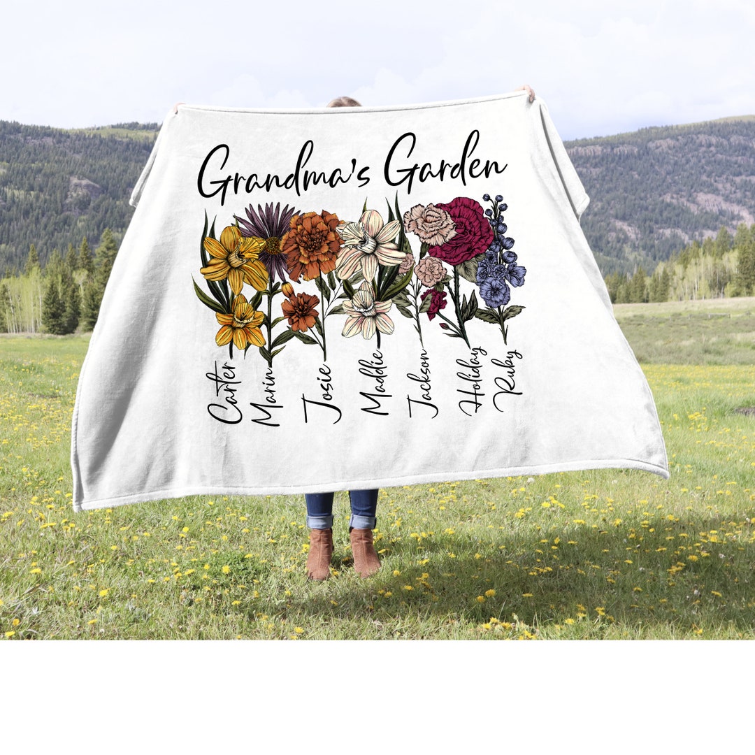 Personalized Grandma's Garden Blanket, Custom Birth Month Flower Throw