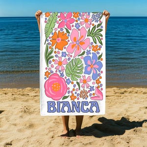 Personalized Retro Floral Beach Towel, Custom Kids Towel Bachelorette Party Beach Towel Beach Blanket Gift for Beach Lovers,Best Beach Towel