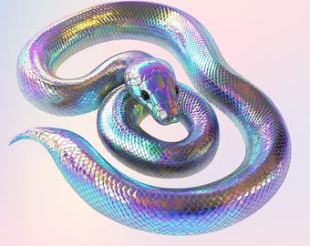 Holographic Snake Sticker, Mystical Snake Decal, Laptop, Kindle Sticker, Astrology Sticker, Hydro flask Decal, Pastel Goth Party Favor Gifts