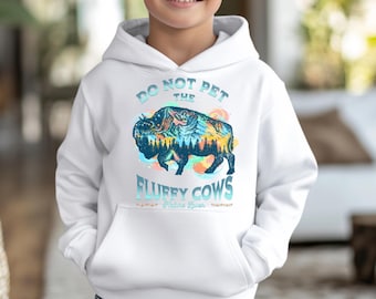 Sudadera juvenil con capucha "Naturaleza", "No acaricies a las vacas peludas", sudadera con capucha Y2K para senderismo de montaña, camping para niños, Forest Core Cottage Core Kids