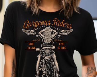 Motorradfahrer T-Shirt, wunderschöne Reiter Shirt Vintage Motorrad ästhetische Kleidung Motorrad-Liebhaber, klassisches Motorrad Geschenk, Biker-Mädchen