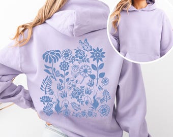 Wildflower Hoodie, Cottagecore Blue Floral Sweatshirt, Granola Girl, Nature Hoodie, Butterfly Hoodie, Retro Floral Gift For Nature Lover