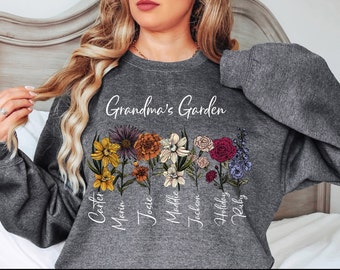 Custom Grandma's Garden Sweatshirt, Personalized Birth Month Flower Sweater, Gift from Grandkids, Personal for Grandma, Gigi, Nana, Mimi