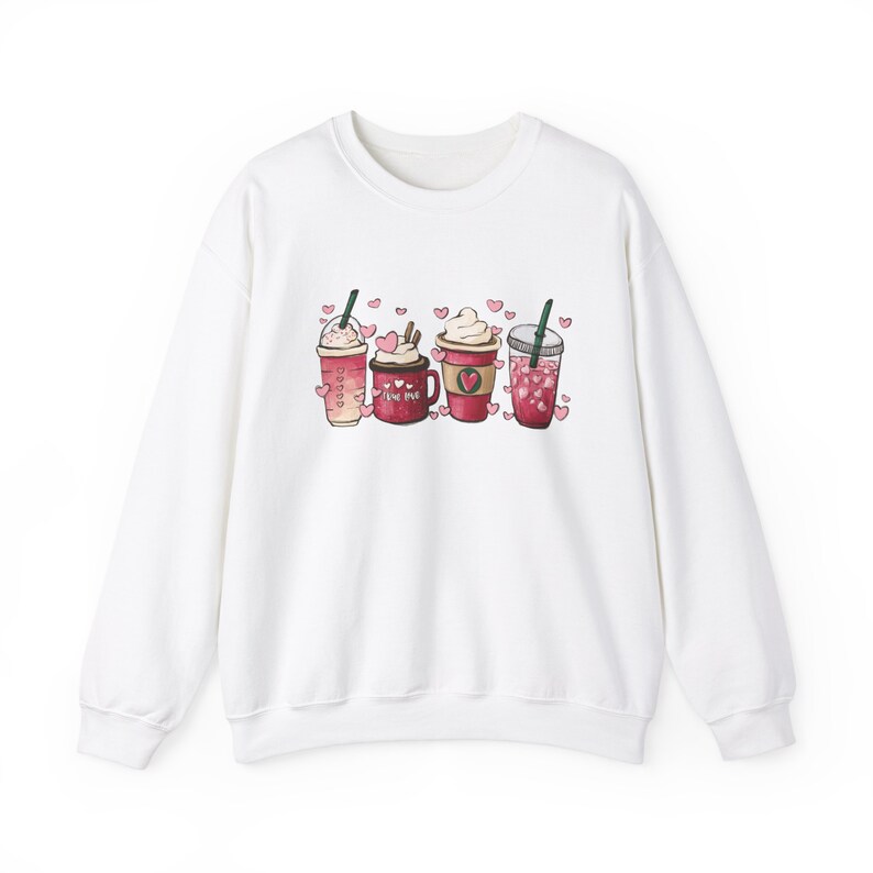 Sudadera de café del día de San Valentín, cuello redondo de la persona del café, San Valentín personal, regalo de mamá de papá, camisa del corazón imagen 10
