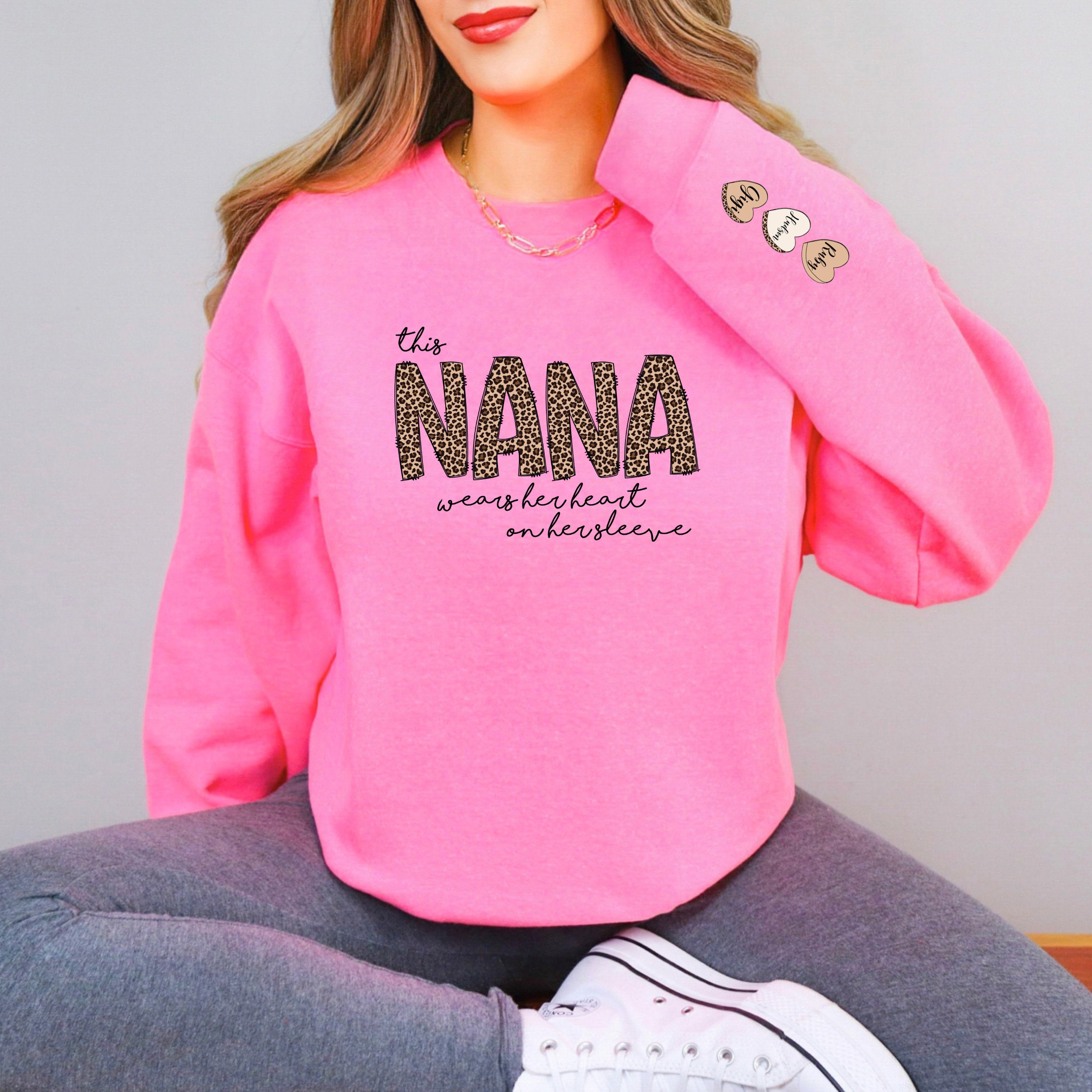Personalized Nana Sweatshirt With Grandkids Names on Sleeve, I