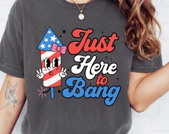 Just Here to Bang Shirt, Funny 4th of July Tee, Fireworks Shirt, Adult Humor Shirt, Independence T Shirt, American Patriotic Gift