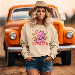 Cowgirl Sweatshirt, Retro Cowboy Hat Shirt, Boho Western Crewneck, American Rodeo Pullover