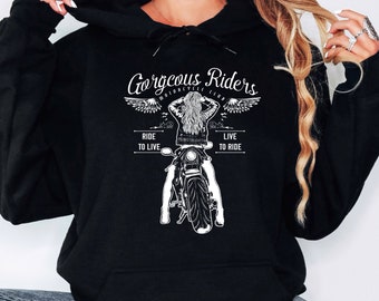 Motorradfahrer Hoodie, wunderschöne Reiter Shirt, Vintage inspirierter Motorrad Pullover, Biker Mädchen