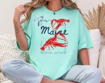 Maine Lobster Shirt, Coquette Maine, Comfort Colors Fisher Shirt, Maine Gifts, Nautical Aesthetic, New England Sweater, Fish Shirt
