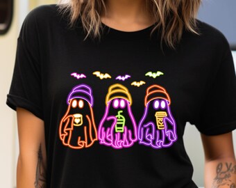 Camiseta de Halloween de neón, camiseta de neón retro, camiseta de Boo lindo, camiseta de disfraz de neón, camiseta de color neón, camiseta de fantasma de Halloween, temporada espeluznante de neón