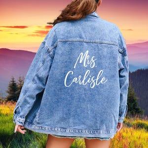 Personalized Mrs. Jean Jacket, Bride Jean Jacket, Mrs. Denim Jacket, Custom Wedding Jacket, Bride Gift, Mrs. Last Name, Bride To Be Jacket
