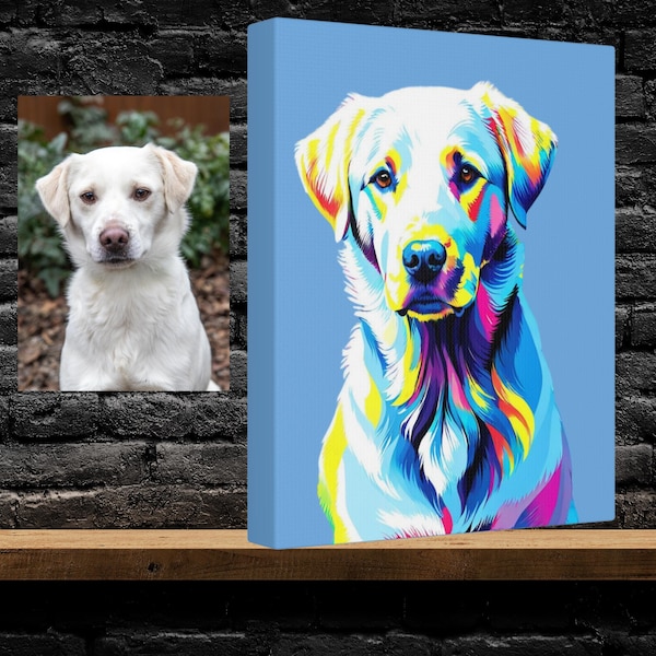 Lienzo personalizado y colorido para mascotas, retrato emotivo de mascotas, arte pop personalizado, regalo para quienes han perdido una mascota, regalo conmemorativo para perros, recuerdo de condolencia, retrato de gato