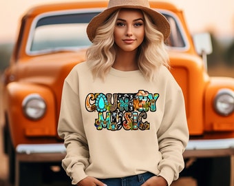 Country-Musik-buntes Sweatshirt, Musik-Konzert-Sweatshirt, Country-Western-Musik-Fan, Geschenk für Country-Western-Liebhaber