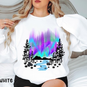 Northern Lights Sweatshirt, Nature Lover, Aurora Borealis Adventure , Granola Girl Camping Gear Nature Lover Gift Outdoor Apparel, Outdoorsy