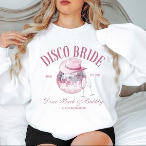 Personalized Bachelorette Sweatshirt, Disco Bachelorette, Custom Name Bride Crewneck, Destination Bridal Party, Social Cocktail Club Wedding