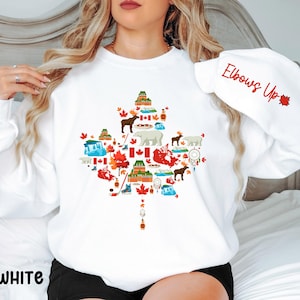 Sudadera Elbows Up Canada, camiseta de cuello redondo orgullosa de Canadá, regalo de hoja de arce, camiseta de orgullo canadiense, pro-Canadá, bandera de Canadá, Canadá fuerte