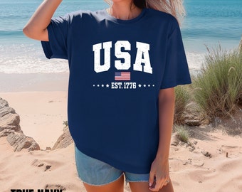 Camicia con bandiera USA, maglietta del 4 luglio, Giorno dell'Indipendenza dell'America, estetica retrò alla moda, camicia del 4 luglio, Comfort Colors®, camicia patriottica