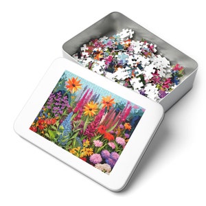 Wildflower Jigsaw Puzzle, Cottagecore Garden Puzzle, Embroidered Inspired Colorful Floral Picture Puzzle, Family Activity, 1000 Pieces