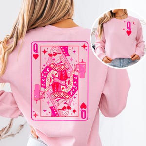 Felpa con cappuccio Queen of Hearts, grafica retrò femminista di San Valentino, girocollo unisex, maglietta con carte da gioco